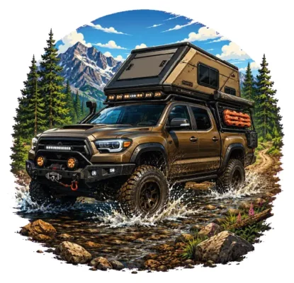 Brown Toyota Tacoma Mountain Stream