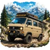 Cream Volkswagen Van Mountain Road