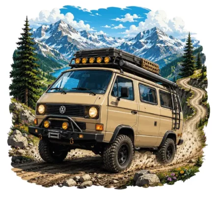 Cream Volkswagen Van Mountain Road