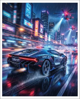 Original Futuristic Pursuit Car Speeding