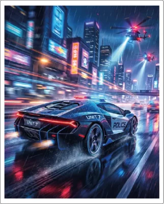Original Futuristic Pursuit Car Speeding