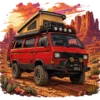 Red Volkswagen Van Desert Pop Top