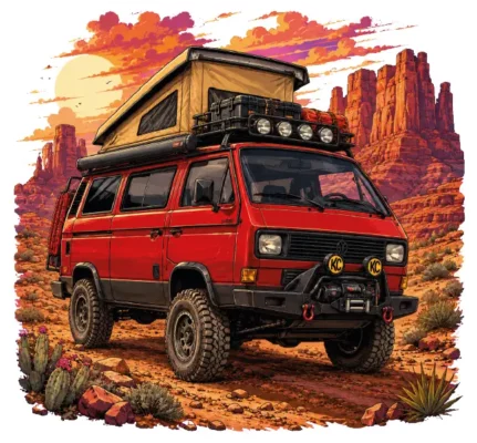 Red Volkswagen Van Desert Pop Top