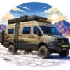 Tan Mercedes Sprinter Snowy Mountains