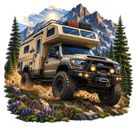 Tan Pop Top Overland Truck Alpine Trail