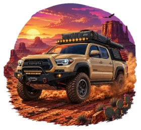 Tan Toyota Tacoma Desert Sunset