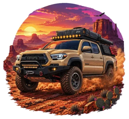 Tan Toyota Tacoma Desert Sunset