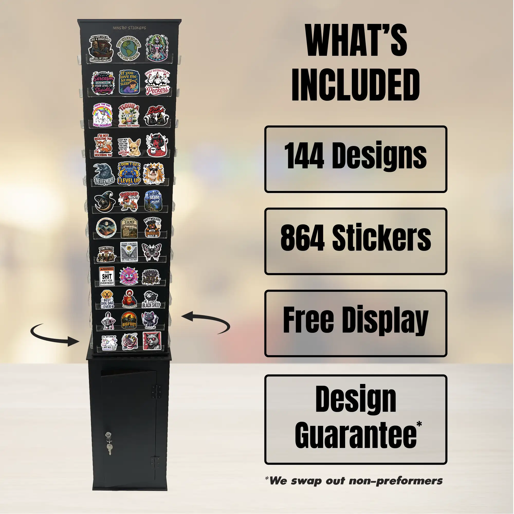 What's included with the selected NonStop Stickers display